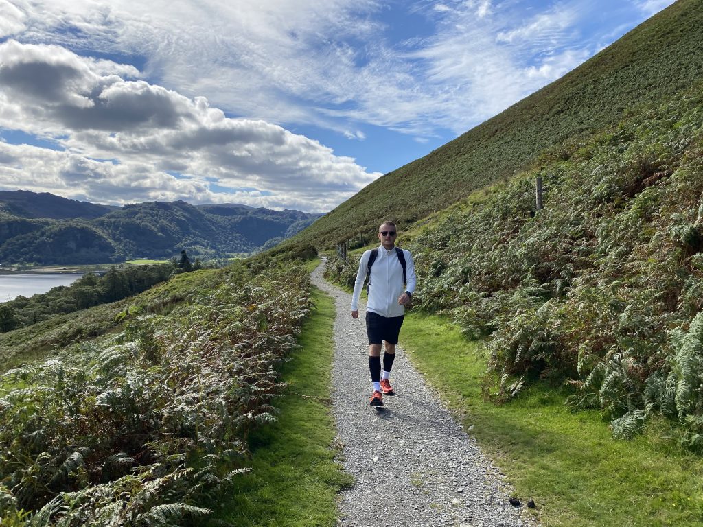 Michael climbing Cat Bells, Lake District