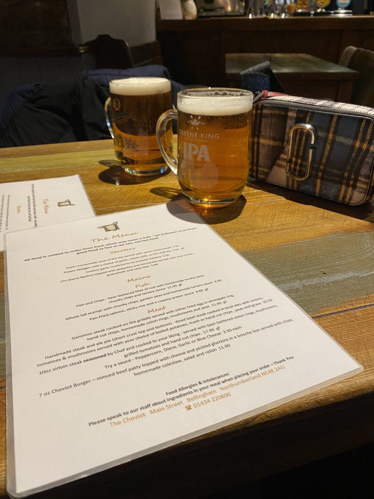 Pints and menu in Cheviot Hotel Bellingham